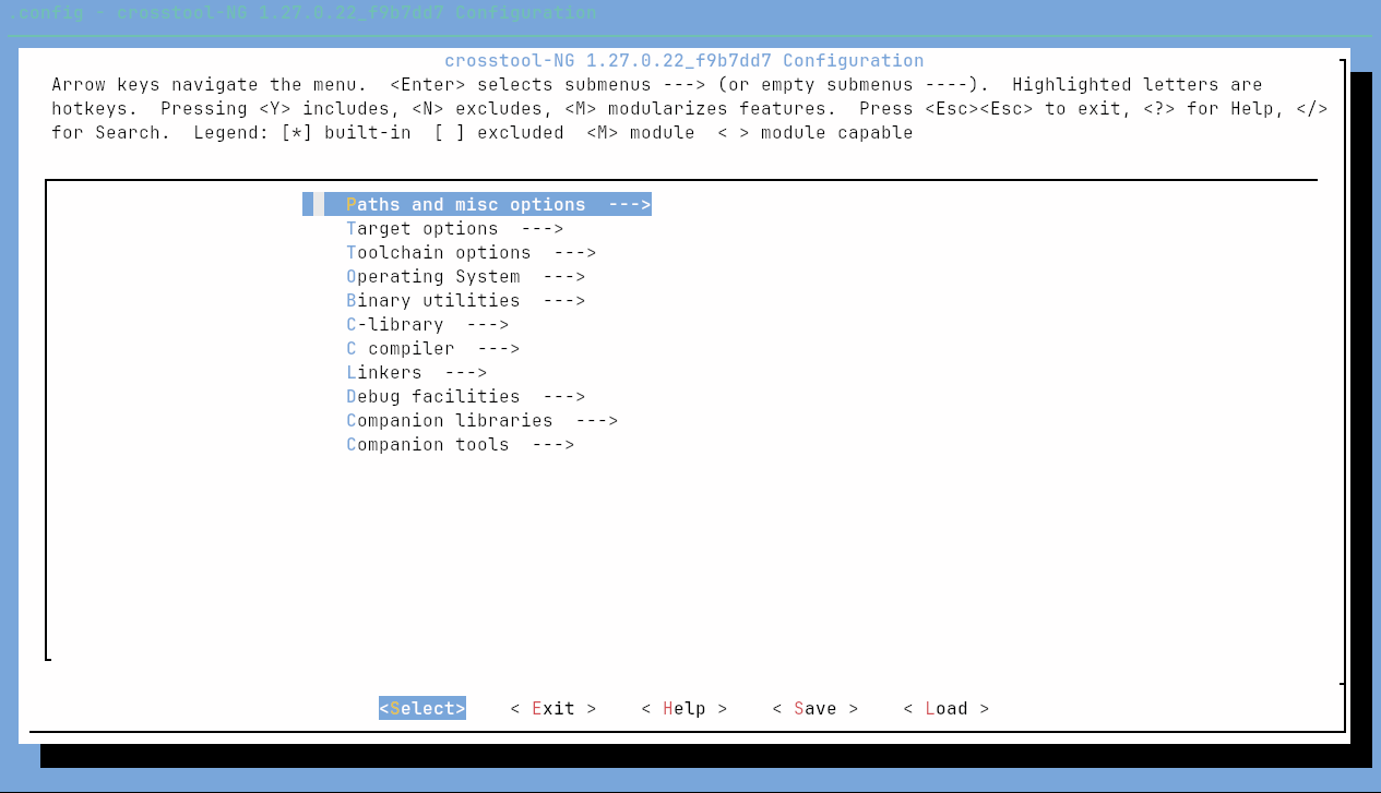 Crosstool-ng menuconfig