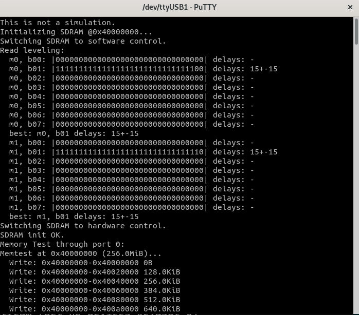 ddr_test on Arty - Putty Terminal